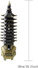 10" Antique Bronze Wenchang Pagoda Scholar’s Blessing for Career & Wisdom Enhance Education, Business Success & Office Feng Shui