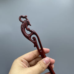 Hand-Carved Red Sandalwood Phoenix Hairpin - Elegant Vintage Hair Accessory for Harmony & Prosperity