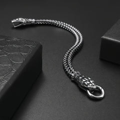 Men's Stainless Steel Snake Bracelet - Double Head Design for Energy Balance & Protection