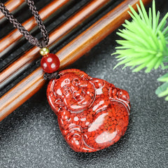 Natural Cinnabar Stone Laughing Character Pendant Necklace for Joy, Prosperity and Positive Energy Flow