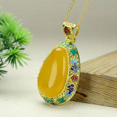 Elegant Golden Agate Necklace - Floral Motif Energy for Harmony & Prosperity