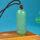 Men's Natural Green Heart Sutra Pendant for Wisdom, Spiritual Protection, and Meditation