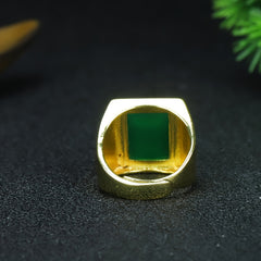 Vintage Gold & Green Agate Men's Ring Tree of Life Design, Grounding & Vitality