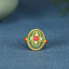 Vintage Gold Oval Ring with Garnet & Peridot — A Warm Counterweight to the Day's Noise & Peridot for Energetic Balance