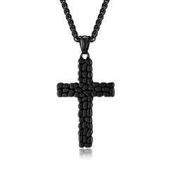 "Retro Pebble Titanium Steel Cross Necklace — Spiritual Protection & Inner Strength