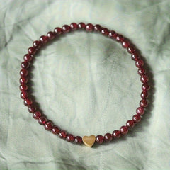 Red Garnet Bead Bracelet with Golden Heart Charm - Lucky Jewelry for Daily Elegance & Spiritual Harmony