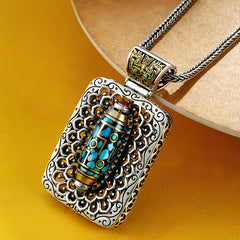 Cool Rotating Bead Vintage Black Imitation Turquoise Pendant Necklace — Spiritual Energy & Harmony Amulet