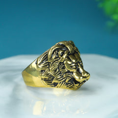 Vintage Punk Lion Head Ring for Men Gothic Rock Style, Golden Alloy, Symbol of Courage & Protection