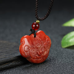 Red Jasper Fu Charm Pendant Necklace for Luck, Prosperity, and Root Chakra Healing