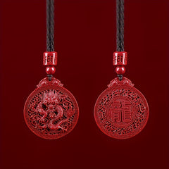 Red Cinnabar Dragon Pendant Necklace Auspicious Power Good Fortune Amulet Daily Protection Bohemian Necklace
