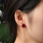 Cinnabar Rose Earrings - 12mm Handcrafted Silver Hoops for Energy Balance & Special Occasions