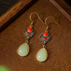 Elegant Chinese Vintage Enamel Earrings for Harmony & Prosperity Energy