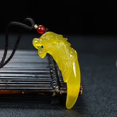 Yellow Green Agate Wolf Tooth Pendant Necklace for Protection, Courage & Energetic Balance