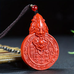 Protective Cinnabar Beast Head Pendant for Men, Exorcism & Good Fortune Necklace