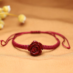 Red Rose Braided Bracelet - Vintage Floral Charm for Prosperity & Emotional Balance