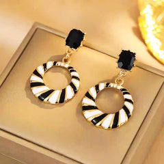Elegant Minimalist Hoop Earrings with Positive Energy - Black & White Striped Everyday Jewelry
