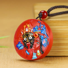 Double-Sided Tibetan Thangka Cinnabar Pendant for Protection & Spiritual Grounding, Hand-Painted Unisex Amulet