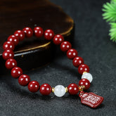 Cinnabar Peach Blossom Bracelet Good Luck Energy Harmony Elastic Rope