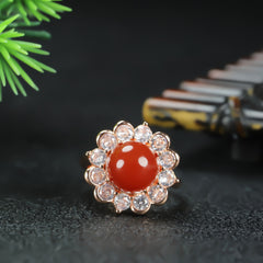 Elegant Red Agate Adjustable Ring for Women Prosperity & Spiritual Protection