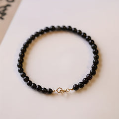 Ultra-Smooth Black Obsidian Bead Bracelet - Minimalist Retro Design for Daily Wear & Gifting