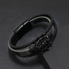 Retro Men's Magnetic Snap Rudder Bracelet - Fashion PU Alloy Energy Talisman