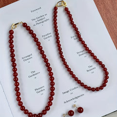 Luxury Agate Necklace - Minimalist Red Agate Bead Chain with Golden Accents for Spiritual Harmony
