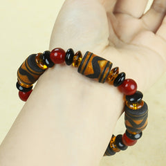 Bohemian Vintage Natural Agate Barrel Bead Bracelet for Grounding, Prosperity, and Holiday Gifting
