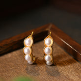 Natural Tiger Eye & Imitation Jade Earrings - Abstract Leaf Design with Healing Energy