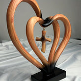 Entwined Hearts Cross Sculpture - Love and Faith Energy with Modern Minimalist Religious Decor