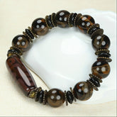 Vintage Agate Bracelet with 3D Dzi Beads for Grounding, Protection, and Spiritual Energy