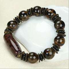 Vintage Agate Bracelet with 3D Dzi Beads for Grounding, Protection, and Spiritual Energy