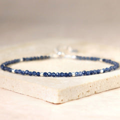 Blue Lapis Metal Beaded Bracelet - Minimalist Natural Stone for Energy Balance & Daily Elegance