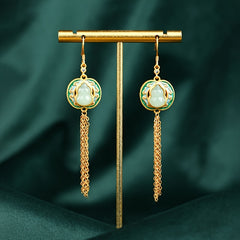 Elegant Gourd Tassel Earrings with Imitation Jade - Harmonious Energy for Daily Wear