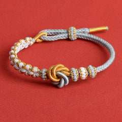 Finished Mandala Knot Bracelet - Lucky Blue & Gold Weaving Rope for Harmony & Creativity