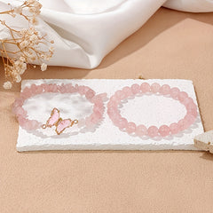 Sweet Rose Quartz Butterfly Bracelets - Love Symbol Luxury Hand String for Women