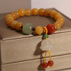 Natural Yellow Jade Energy Bracelet with Campanula Pendant – Harmony, Protection & Spiritual Healing