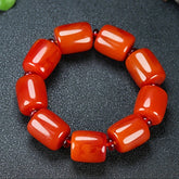 Vintage Red Amber Beaded Bracelet - Elastic Cord for Boho Chic Style & Positive Energy
