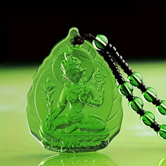 Tibetan Buddhist Green Glass Pendant Necklace - Spiritual Protection & Energy Healing Amulet