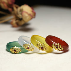 Gothic Natural Stone Ring - Unisex Couples Band with Green Jade & Red Gemstone for Beach Parties & Festivals