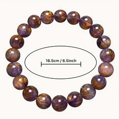 Natural Crystal Titanium Halo Bracelet Golden Purple Beads Minimalist Luxury Energy Jewelry Daily Wear