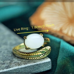 Elegant Adjustable Natural Stone Ring with Feather Detail for Balance & Vitality