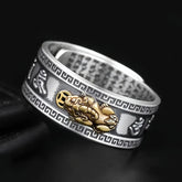 Neutral Feng Shui Ring with Pi Xiu | Silver-Plated Wealth Attraction Talisman for Career Success