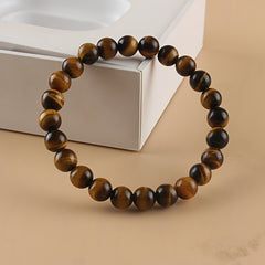 Natural Tiger Eye Stone Bracelet - Handcrafted Elastic Bead Bracelet for Protection & Daily Wear