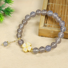 Grey Agate Four Leaf Clover Bracelet - Natural Energy for Daily Luck & Protection
