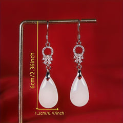 Retro Water Drop Earrings - Silver Accents & White Teardrop Stone for Spiritual Balance & Elegant Wear