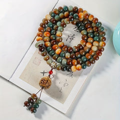 108-Bead Earth-Tone Mala Necklace & Wrap Bracelet — Grounding, Harmony & Mindfulness Energy for Meditation, Dhikr & Daily Calm