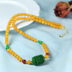 Vintage Wax Necklace - Agate Pendant for Harmony & Protection