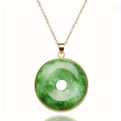 Natural Stone Necklace - Elegant Circular Pendant with Golden Accents for Harmony & Prosperity