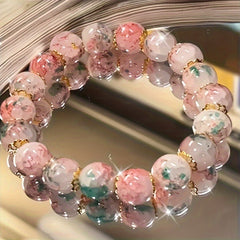 1pc Sweet & Cute Cherry Blossom Glass Bead Butterfly Bracelet - Pink & Green Bohemian Design for Daily Wear & Mindful Living