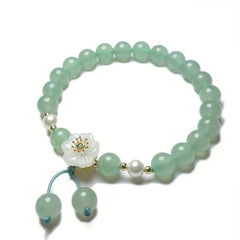 Elegant Green Natural Stone Bracelet - Floral Charm for Harmony & Growth